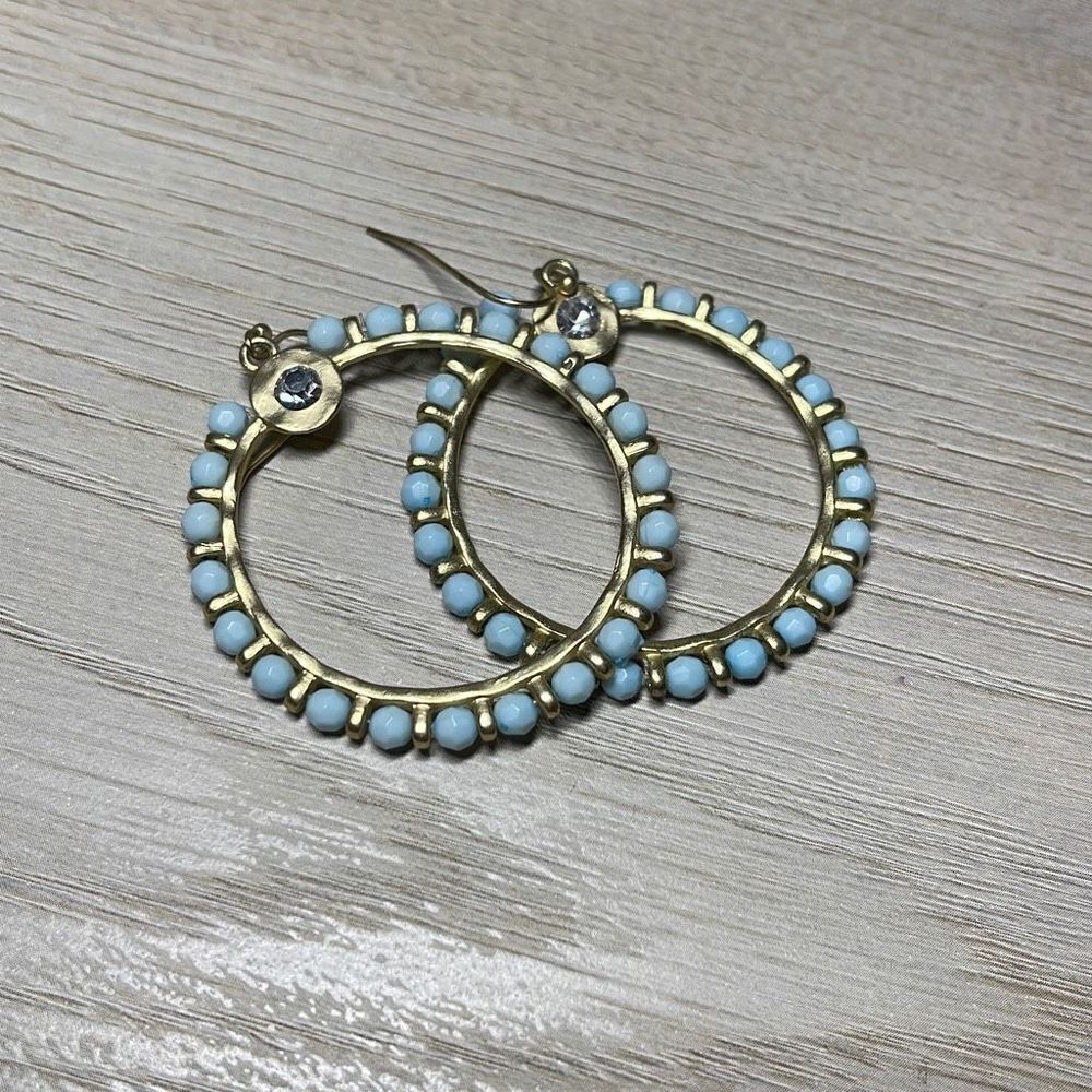 Hoop Earrings. Gold plated w/beads‎ and Center Crystal . - Picture 4 of 4